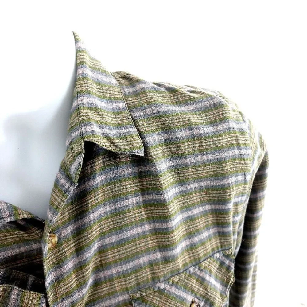 Banana Republic Green Plaid Medium Cotton Pocket Front Collared‎ Dress Shirt